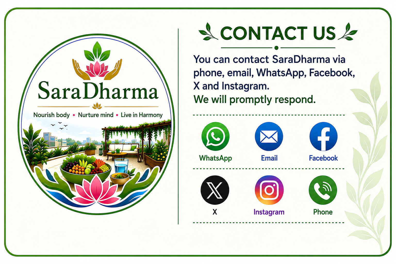 SaraDharma Contact Banner